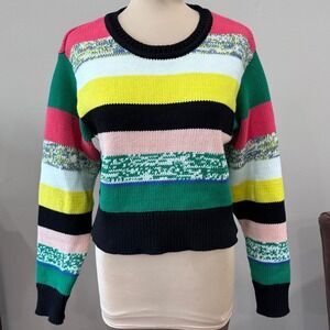 CAbi Crop Pop Colorblock Knit Sweater M Multicolor Striped Cotton Blend Pullover